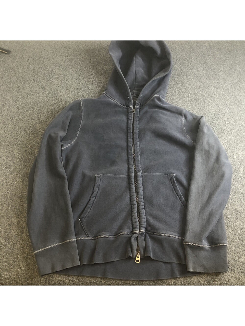 J Crew Hoodie Womens Medium Blue Full Zip Sweatshirt Broken In Fleece